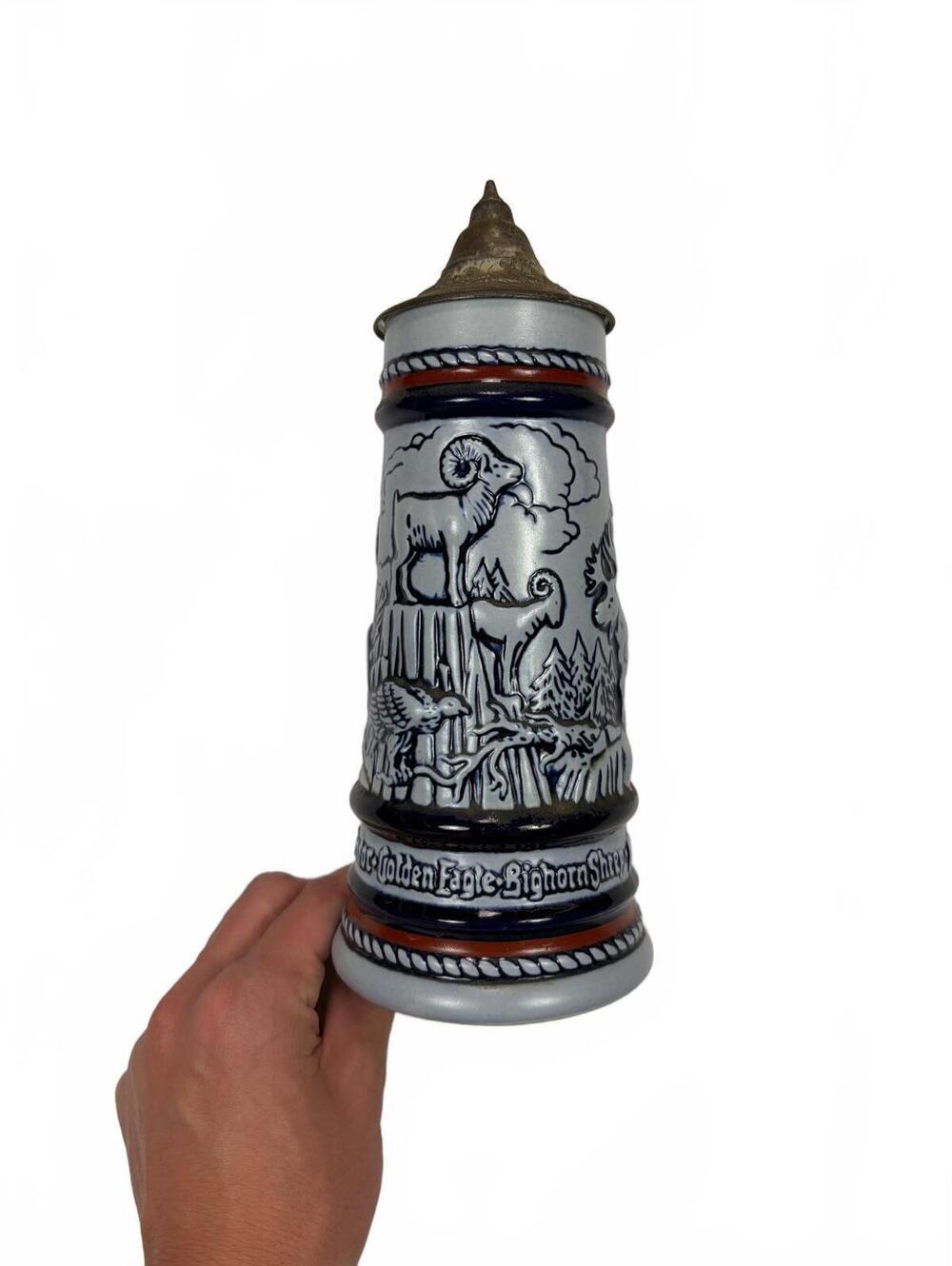 Vintage Avon 1976 American Wildlife Lidded Beer Stein Gray Blue Ceramic Brazil